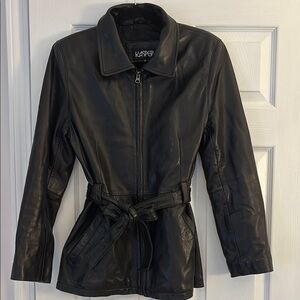 Kasper Women's Black Leather Belted Jacket